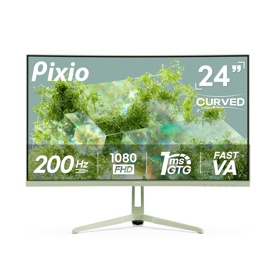 Pixio PXC248 curve front offers immersive 1500R view for engaging gaming sessions.