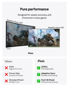 Pixio PXC248 curve side highlights slim profile ideal for compact desktop setups.