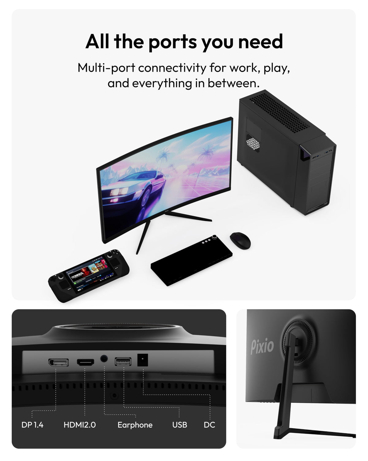 Pixio PXC248 Wave 1500R curved screen for deep immersion