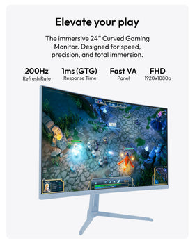 Pixio PXC248 Wave Blue curved panel view enhances immersion for long gaming sessions.