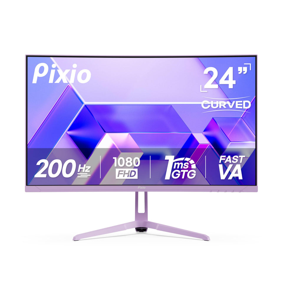 Pixio PXC248 Wave Purple curved screen for immersive gaming sessions and cinematic viewing.