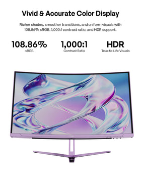 Pixio PXC248 Wave Purple Fast VA panel delivers strong contrast and vivid colors.