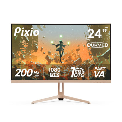Pixio PXC248 Wave curved 1500R panel for immersive gaming sessions.