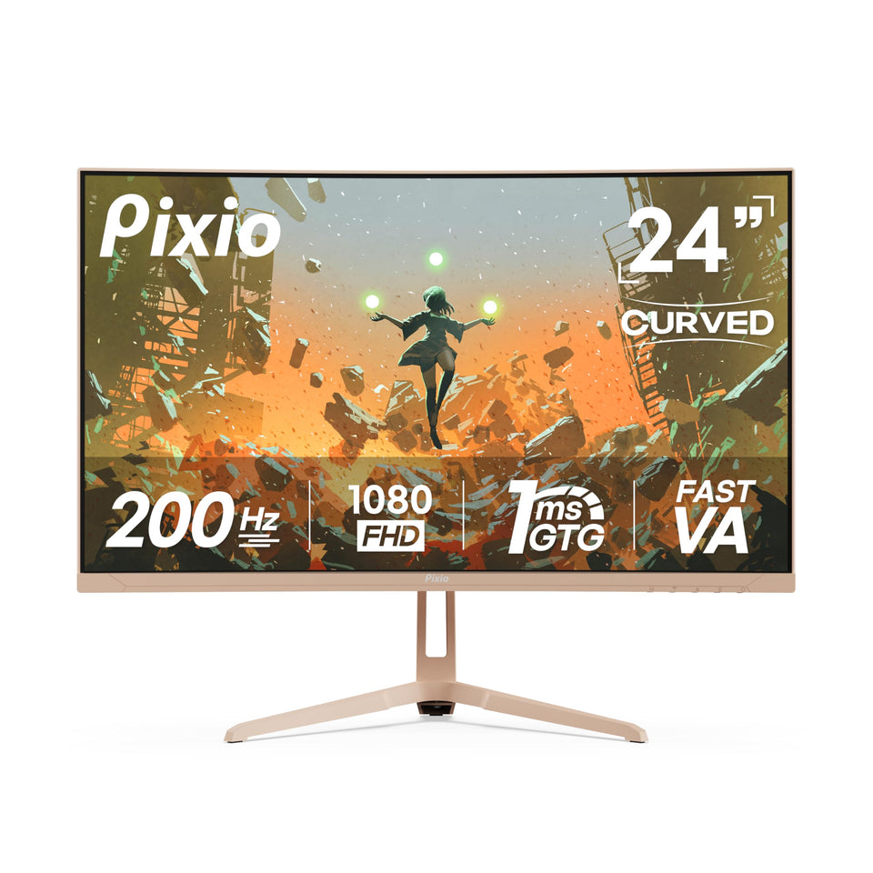 Pixio PXC248 Wave curved 1500R panel for immersive gaming sessions.