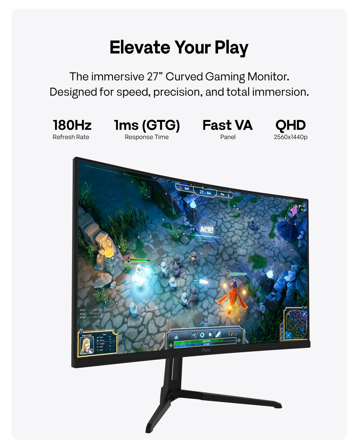 Pixio PXC278 Wave 180Hz refresh rate for silky motion in fast titles.