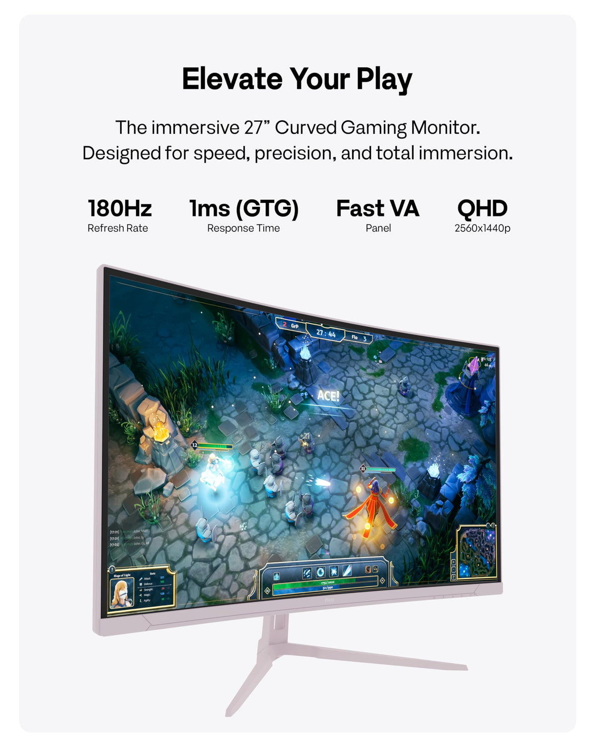 Pixio PXC278 Wave shown at 180Hz for smooth, tear-free gameplay