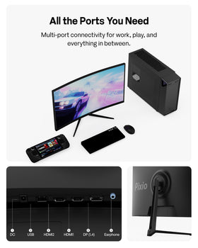 Pixio PXC278 Wave Fast VA panel delivers high contrast visuals.
