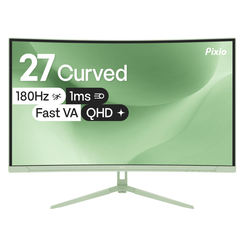 Pixio PXC278 Wave front view highlights mint-green design for immersive gaming sessions.