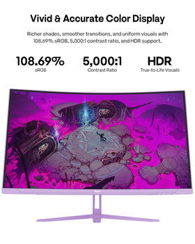 Pixio PXC278 Wave Purple immersive setup in a gaming desk