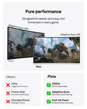 Pixio PXC279 300Hz refresh delivers ultra-smooth motion for competitive fast-paced titles.