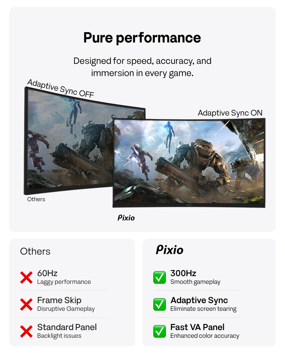 Pixio PXC279 Wave 300Hz refresh enables silky-smooth motion.