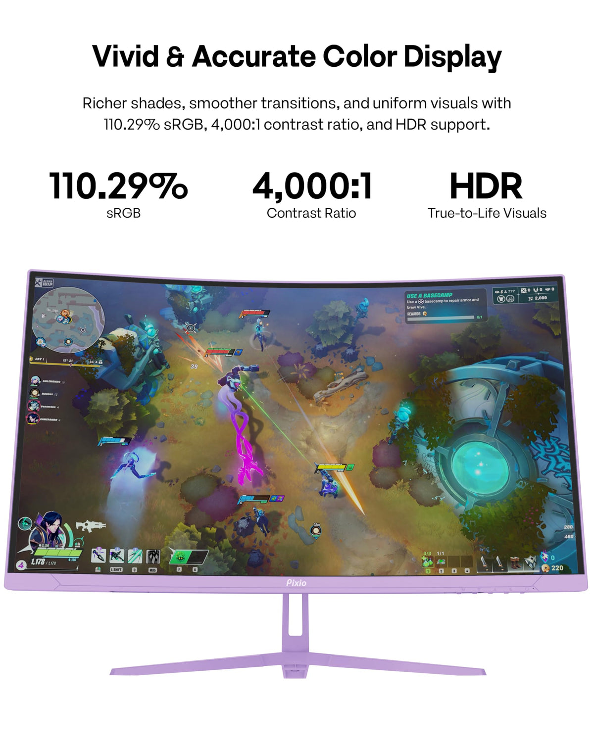 Pixio PXC279 Wave Purple DisplayPort connection supports tear-free gaming