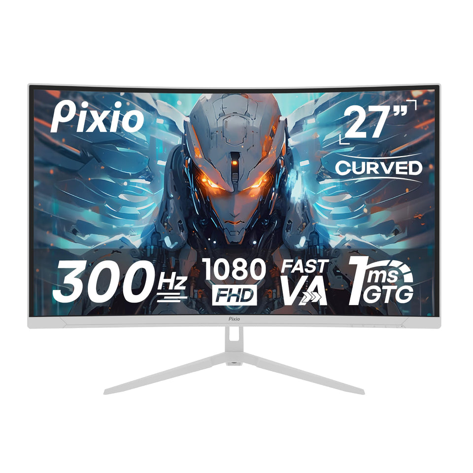 Pixio PXC279 Wave White front view highlighting immersive curved display for gaming.