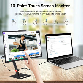 Pixluxe 14-inch monitor with HDMI and USB-C ports for plug-and-play setup.