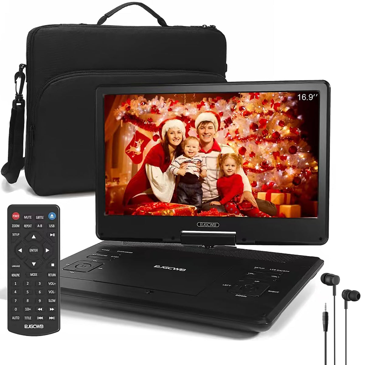 PJGCWB 16.9-inch portable DVD swivel screen for versatile on-the-go viewing.