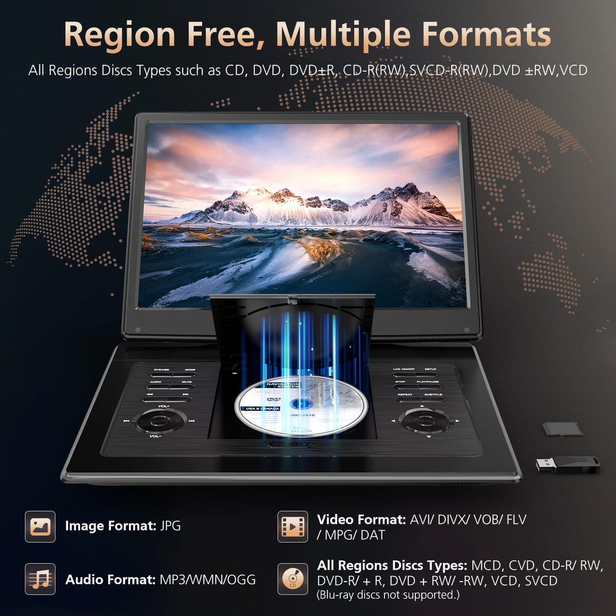 PJGCWB portable DVD player with 2500mAh battery for hours of entertainment