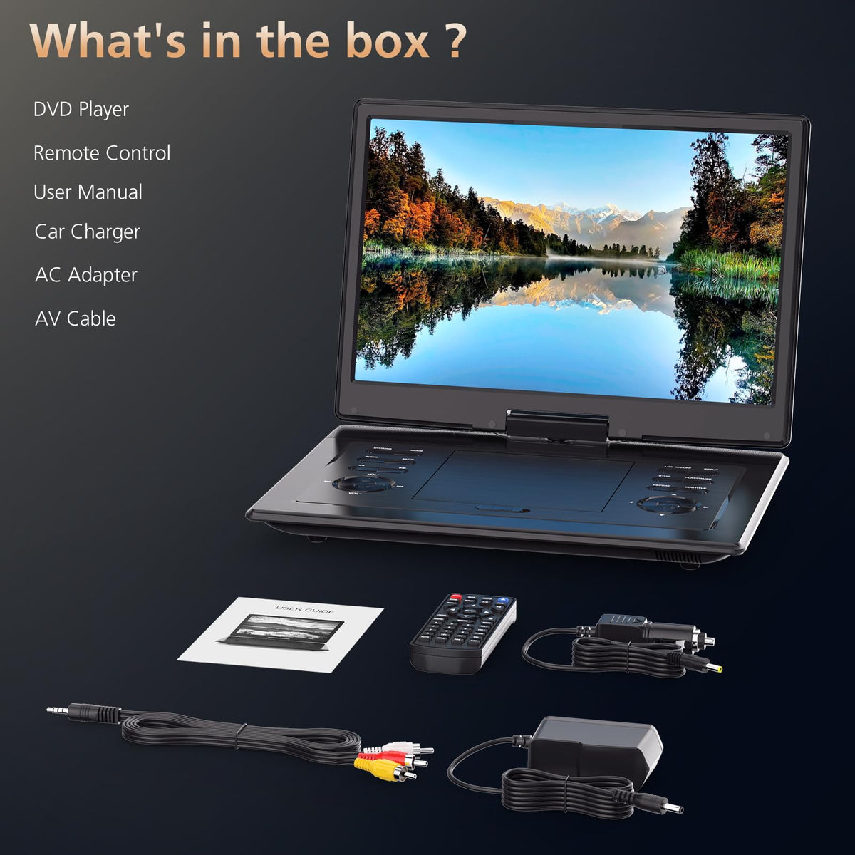 PJGCWB portable DVD player car charger included for travel convenience