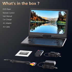 PJGCWB portable DVD player car charger included for travel convenience