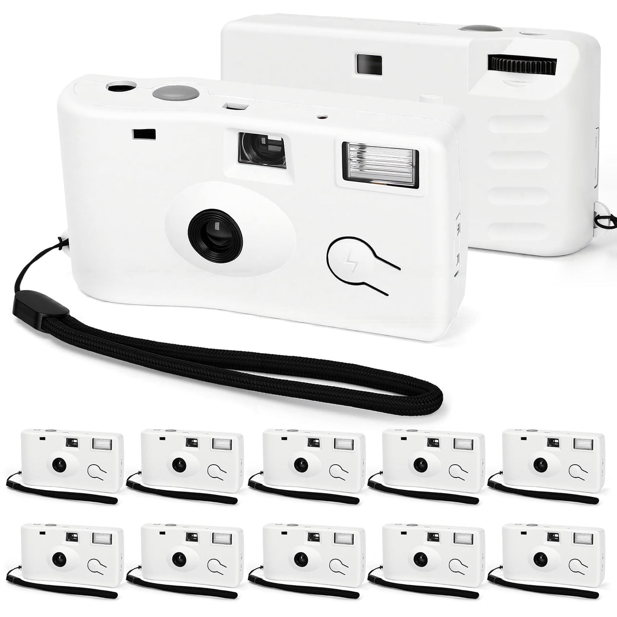 PJPSAA disposable camera with flash in white, compact for easy event photos.