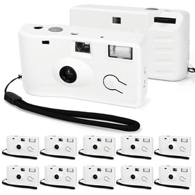 PJPSAA disposable camera with flash in white, compact for easy event photos.