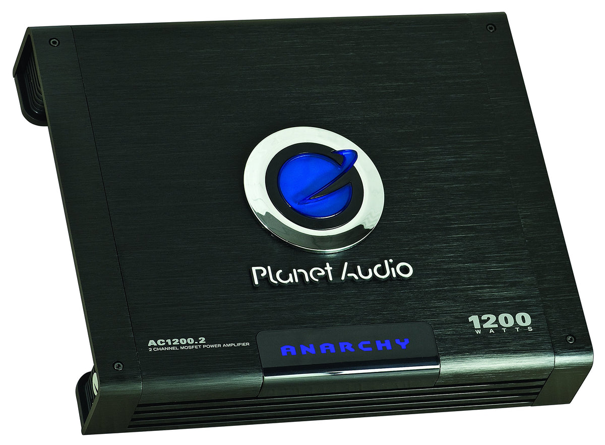 Planet Audio AC1200.2 heat sink close-up showing cooling fins for reliable performance