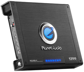 Planet Audio AC1200.2 terminal connections view showing power and speaker hookup clarity
