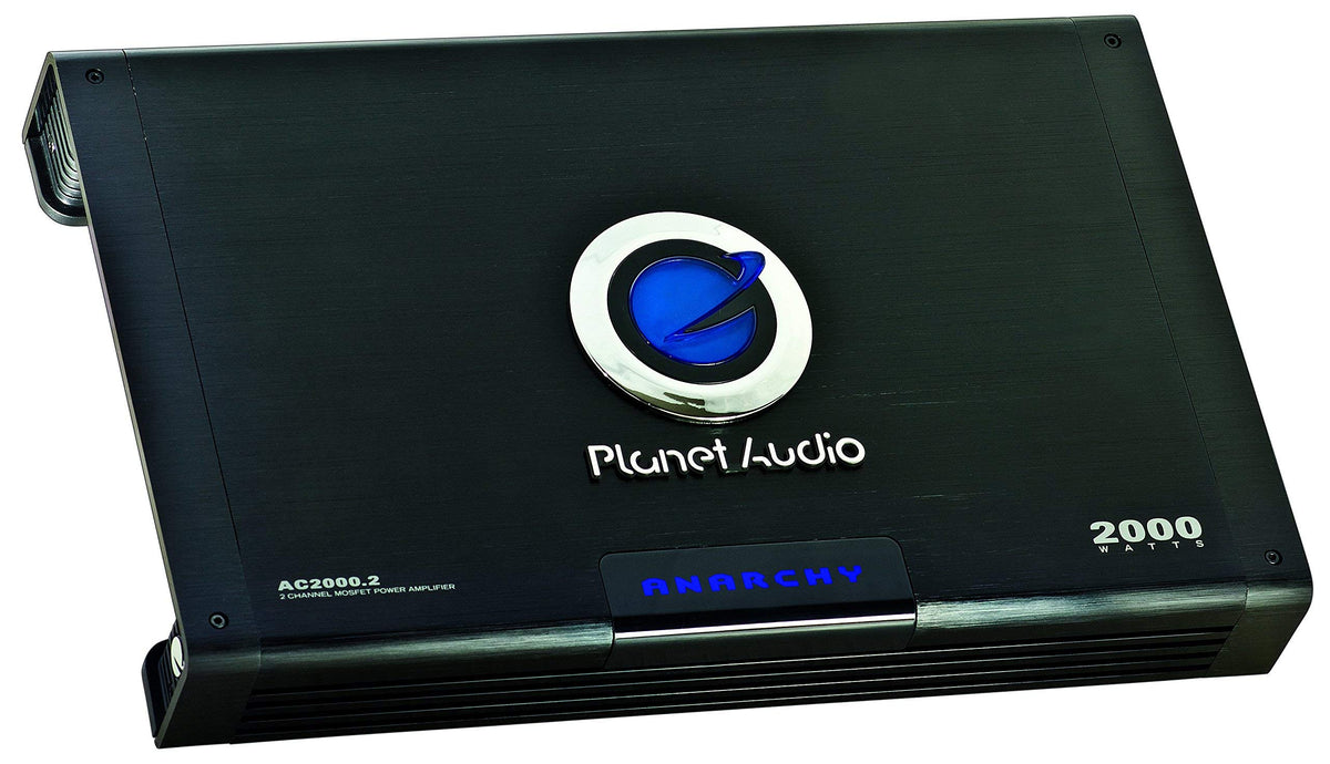 Planet Audio AC2000.2 connection panel highlights inputs and wiring options for flexible installation