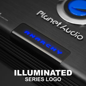 Planet Audio AC2500.1M side-angle view highlights compact depth for easy installation