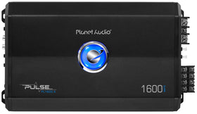 Planet Audio PL1600.4 front panel with blue illumination for easy on-dash control.