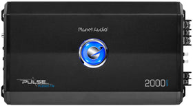 Planet Audio PL2000.1M front panel with blue LEDs enhances night-drive aesthetics and easy power identification.