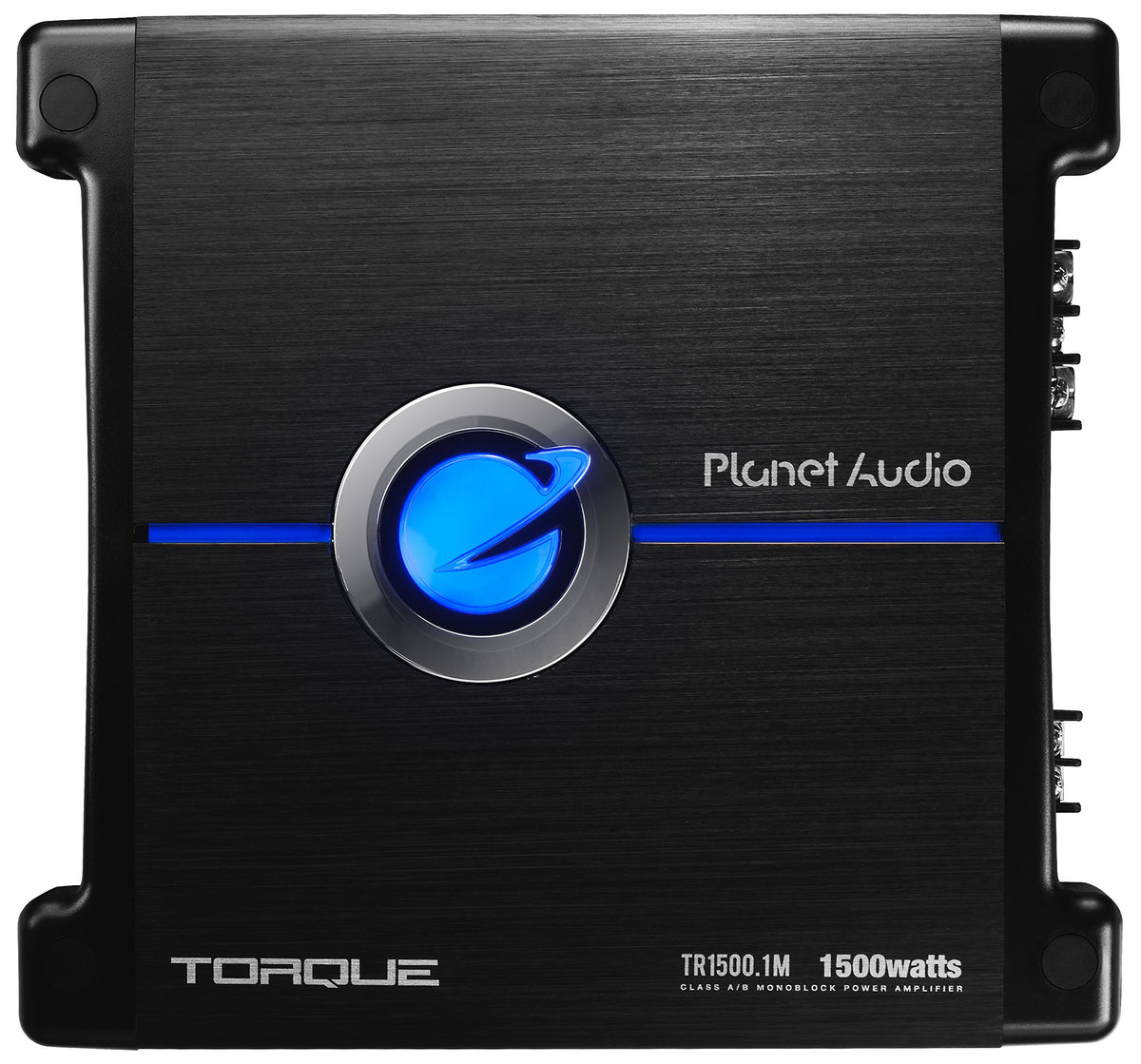 Planet Audio TR1500.1M front view showing compact mono amp for subwoofer power.