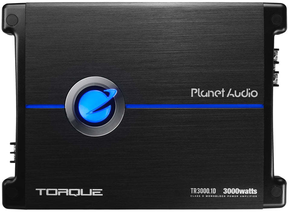Planet Audio TR3000.1D front panel with clean controls for precise bass tuning.