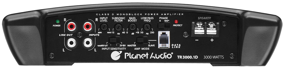 Planet Audio TR3000.1D strap capability for doubling power to subwoofers.