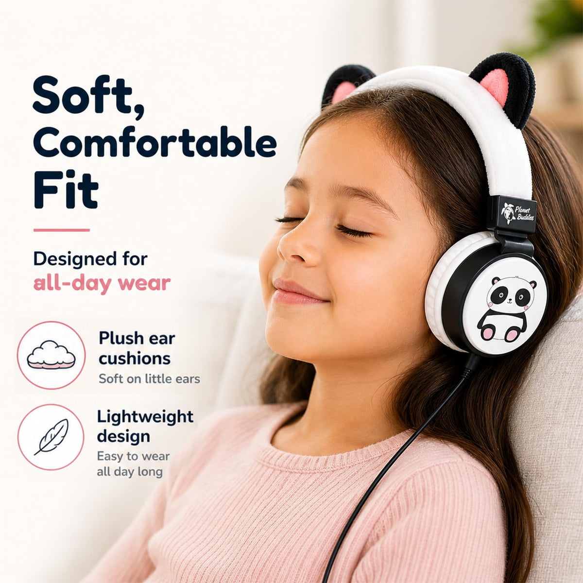 Planet Buddies Panda kids headphones with built-in microphone for online learning