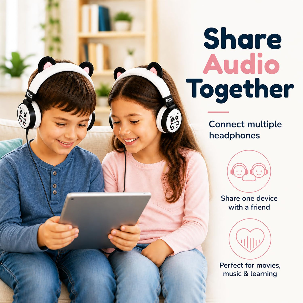 Planet Buddies Panda headphones with share port for listening together