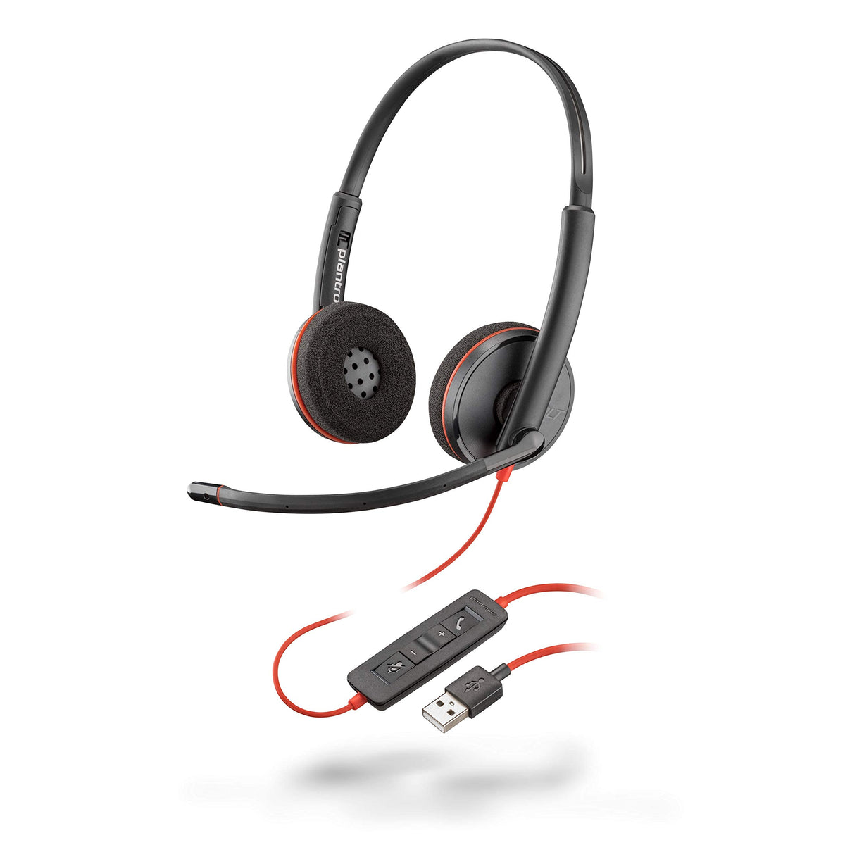 Plantronics Blackwire C3220 front view showing compact headset and clear branding for professional calls
