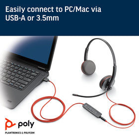 Plantronics Blackwire C3225 ear cushion detail showing soft pads for all‑day comfort benefit