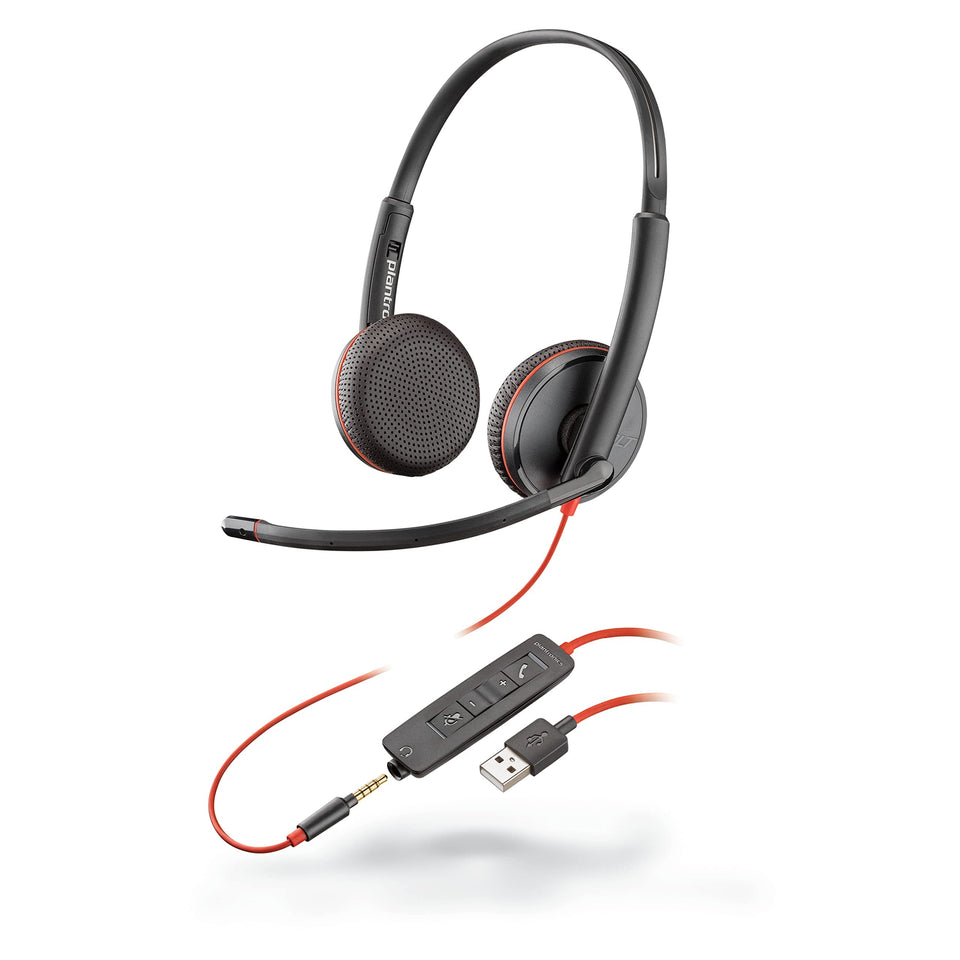 Plantronics Blackwire C3225 front view showing headset shape and professional design benefit