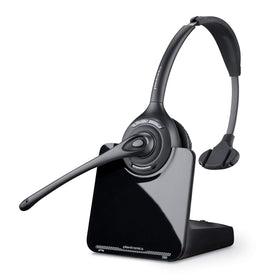 Plantronics CS510 monaural headset on charging base for easy charging.