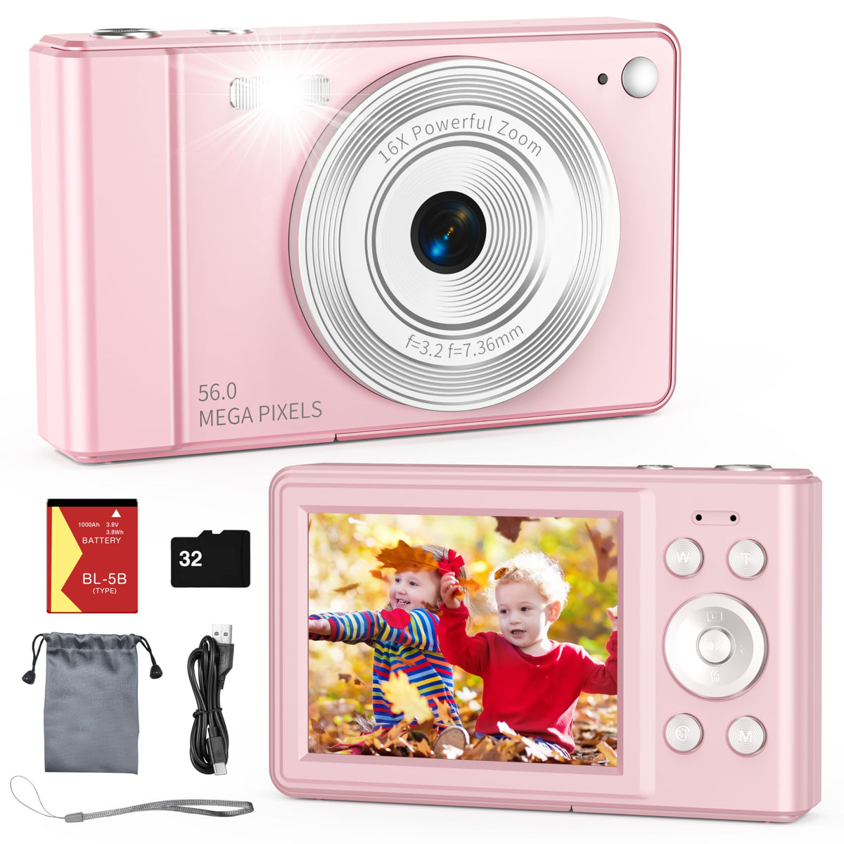 Platstudy front-facing pink camera showing design and easy control benefits
