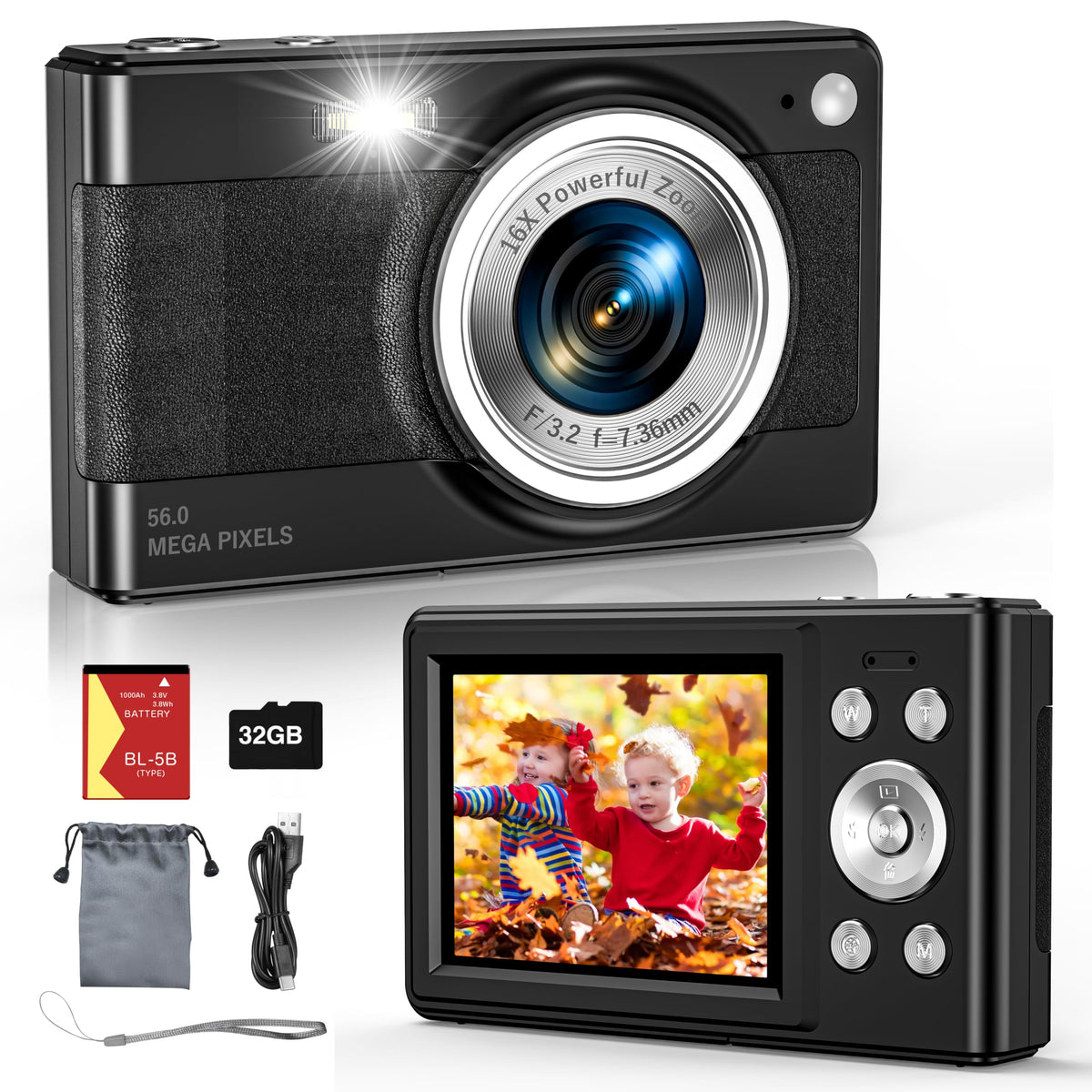 Platstudy kids camera 56mp-sensor: capture vibrant, detailed photos in dim light.