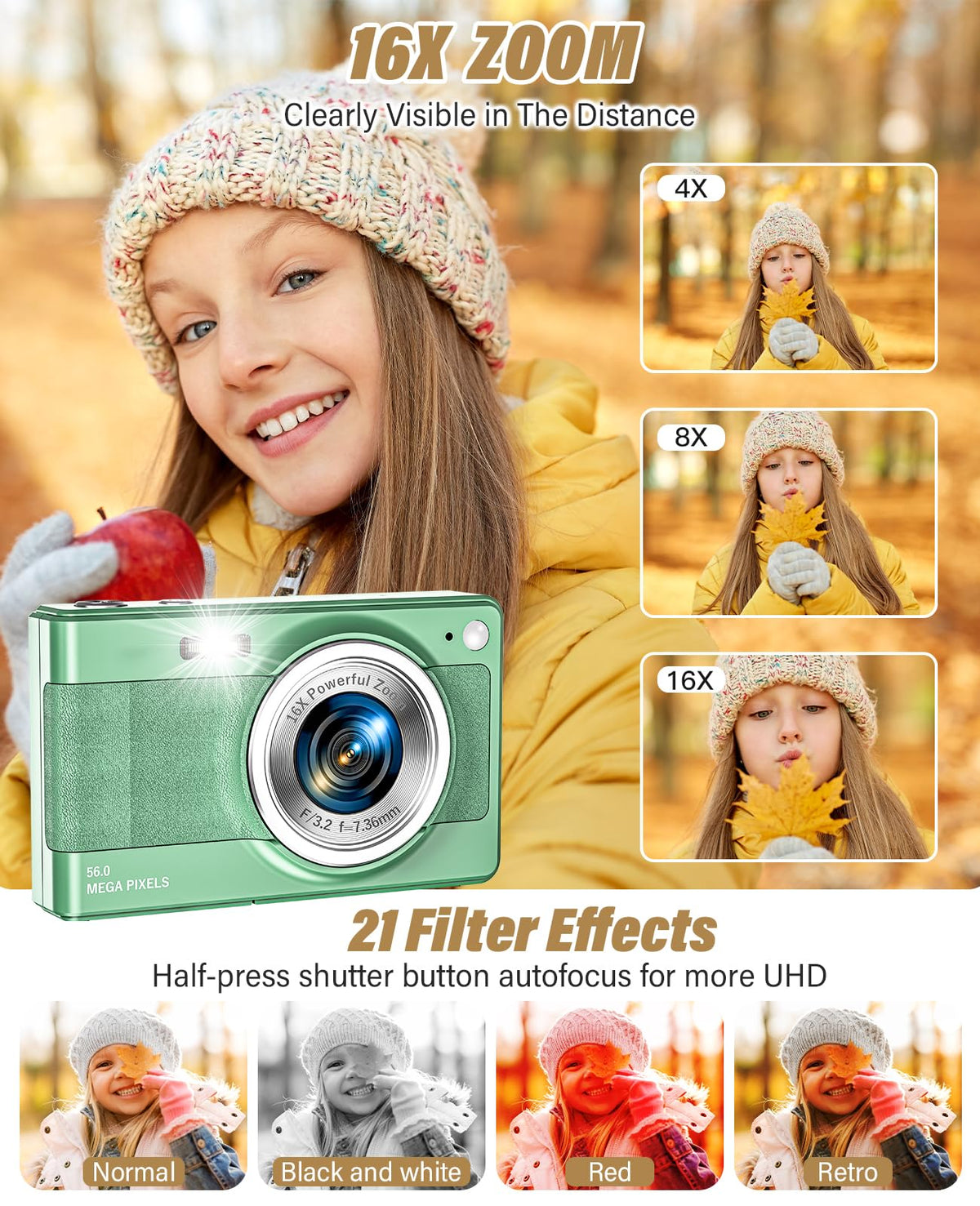Platstudy Kids Camera anti-shake helps steady shots during active play.