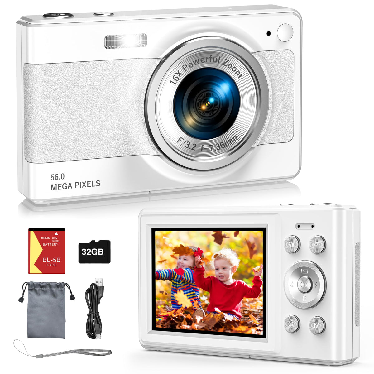 Platstudy kids camera front view highlights easy point-and-shoot for beginners.