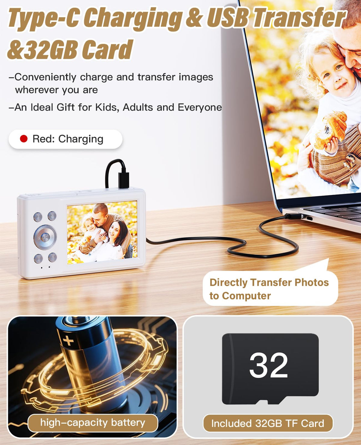 Platstudy kids camera LCD display highlights intuitive controls for young photographers.