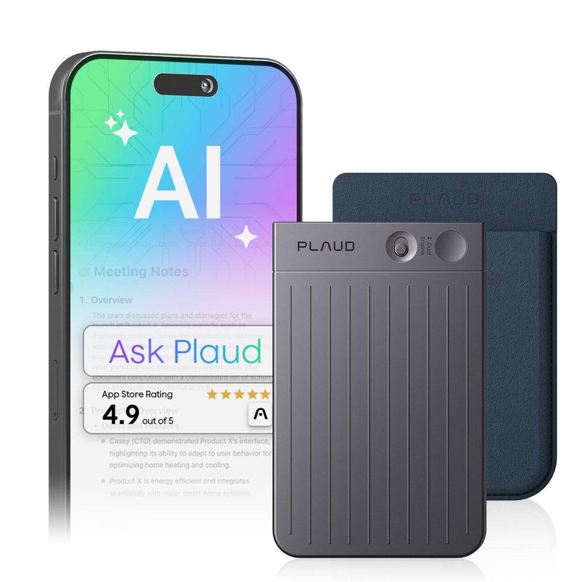 Plaud Note AI front view in compact ultra-slim design for easy portability
