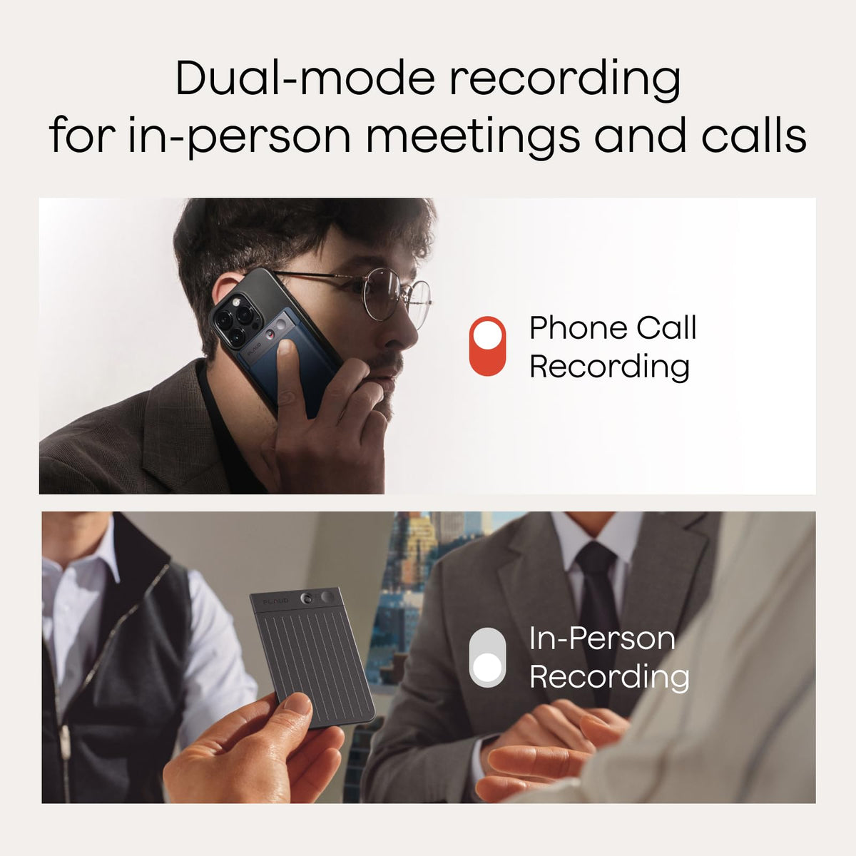 Plaud Note AI in meeting recording mode capturing a group discussion