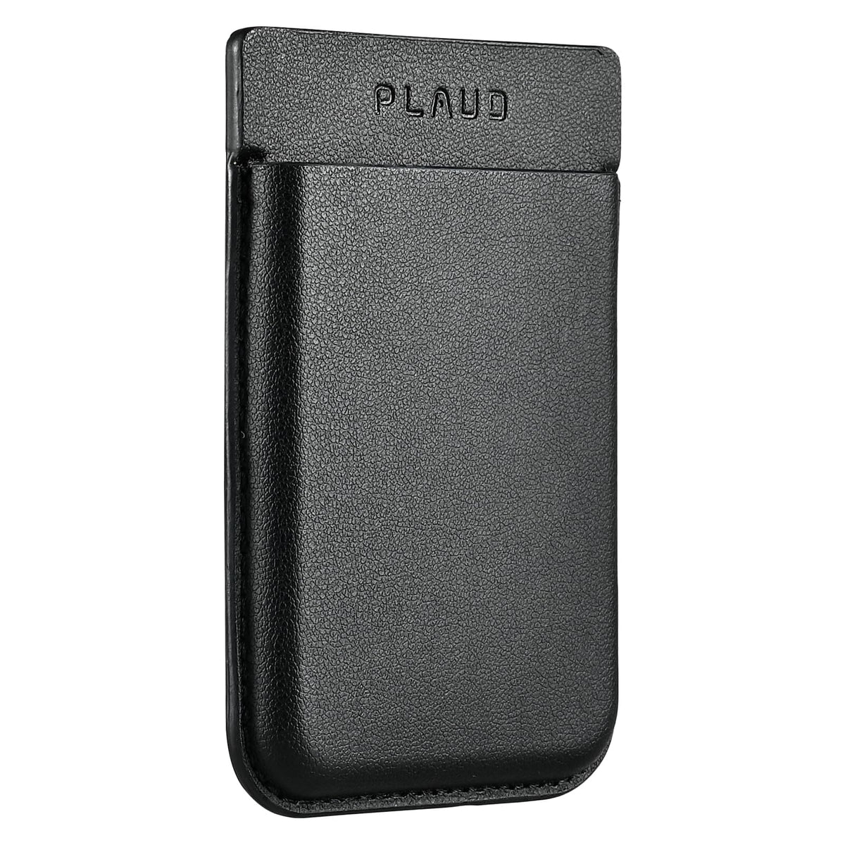 Plaud Note magnetic leather case attached to phone back for hands-free carrying.