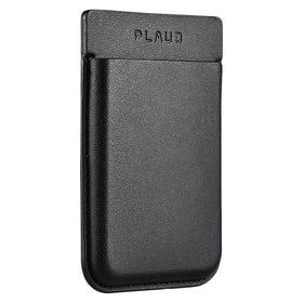 Plaud Note magnetic leather case attached to phone back for hands-free carrying.