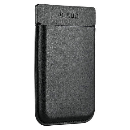 Plaud Note magnetic leather case attached to phone back for hands-free carrying.
