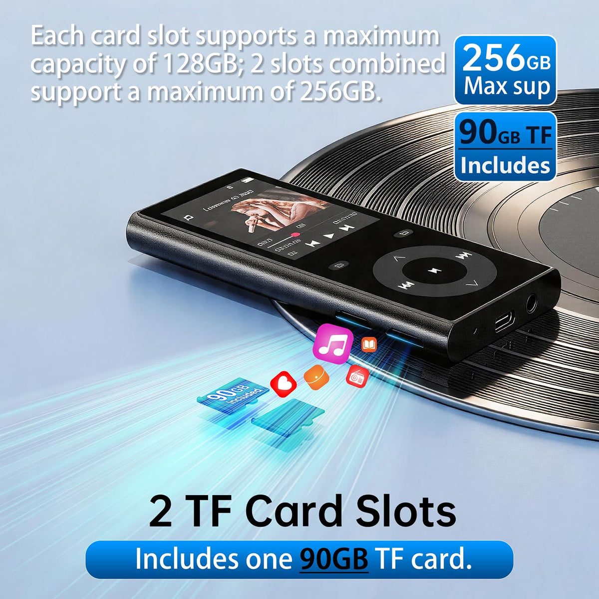 PlayerPure 2.4-inch color screen displaying menus for easy navigation benefit